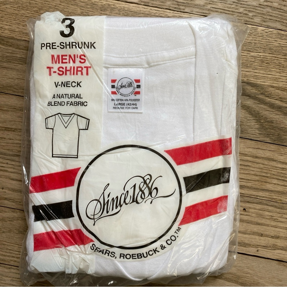 Made in USA Sears Cotton Blend Men's White V-Neck T-Shirt 3-Pack - size Large